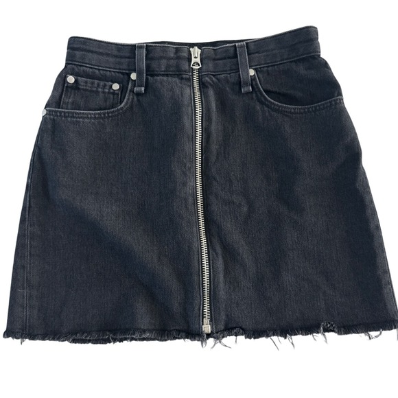Rag & Bone Anna Denim Skirt Clean Raven Black Full Zip Front Size 24 $250 Chic - Picture 3 of 11